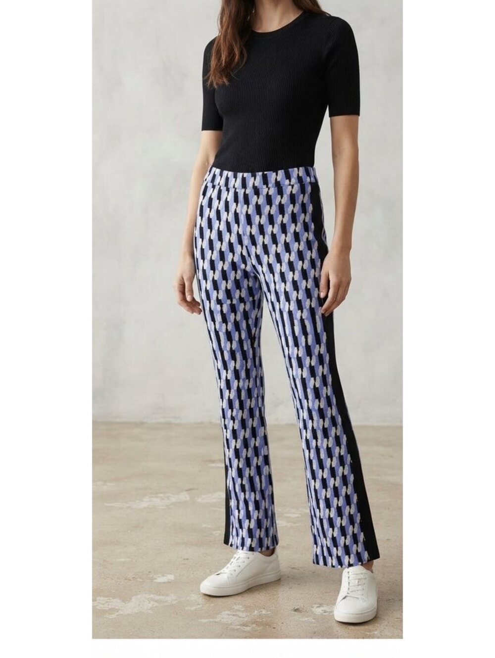 Anthropologie Maeve Geometric Knit Pants Blue Black Side Stripe Small